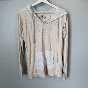 Panhandle Women's Western Pullover Lace Long sleeve Beige Large‎ Hoodie Top